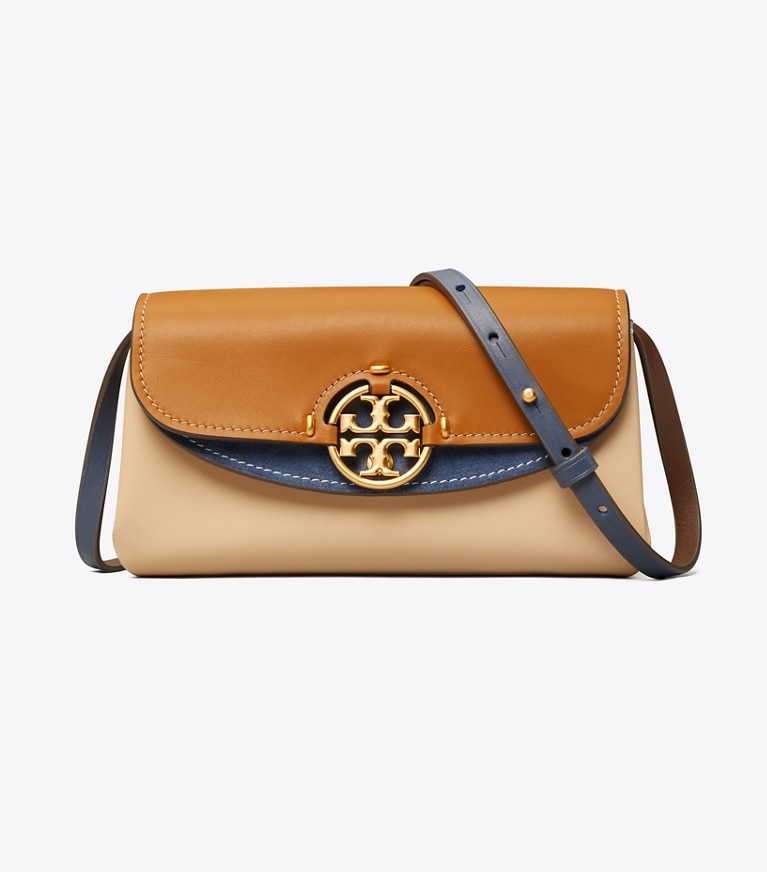 Tory Burch designer mini bags Miller Color-Block Wallet Crossbody in CARAMEL CORN / Dromedary angle