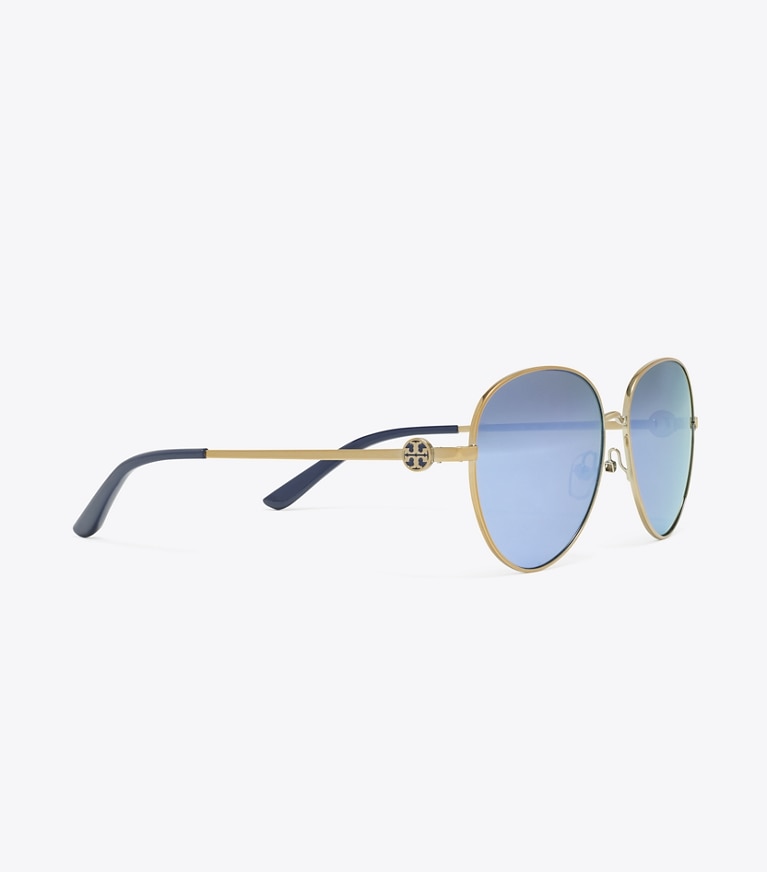 Tory Burch designer sunglasses & eyewear Miller Color Pilot in GOLD/BLUE detail