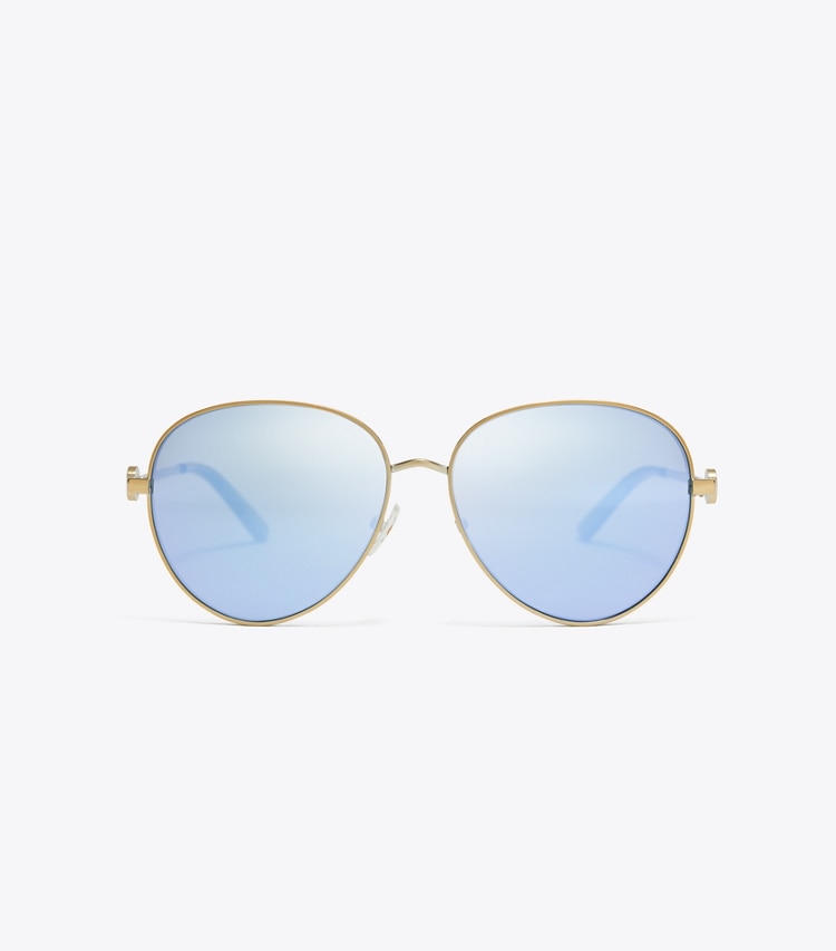 Tory Burch designer sunglasses & eyewear Miller Color Pilot in GOLD/BLUE front