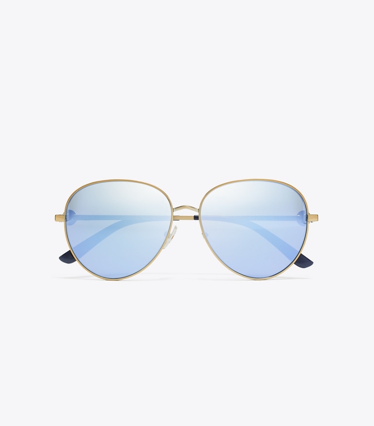 Tory Burch designer sunglasses & eyewear Miller Color Pilot in GOLD/BLUE overhead