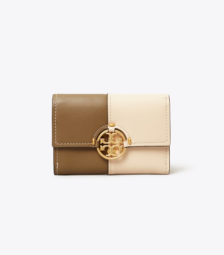 Tory Burch designer wallets Miller Colorblock Medium Flap Wallet in TOASTED SESAME / BRIE front