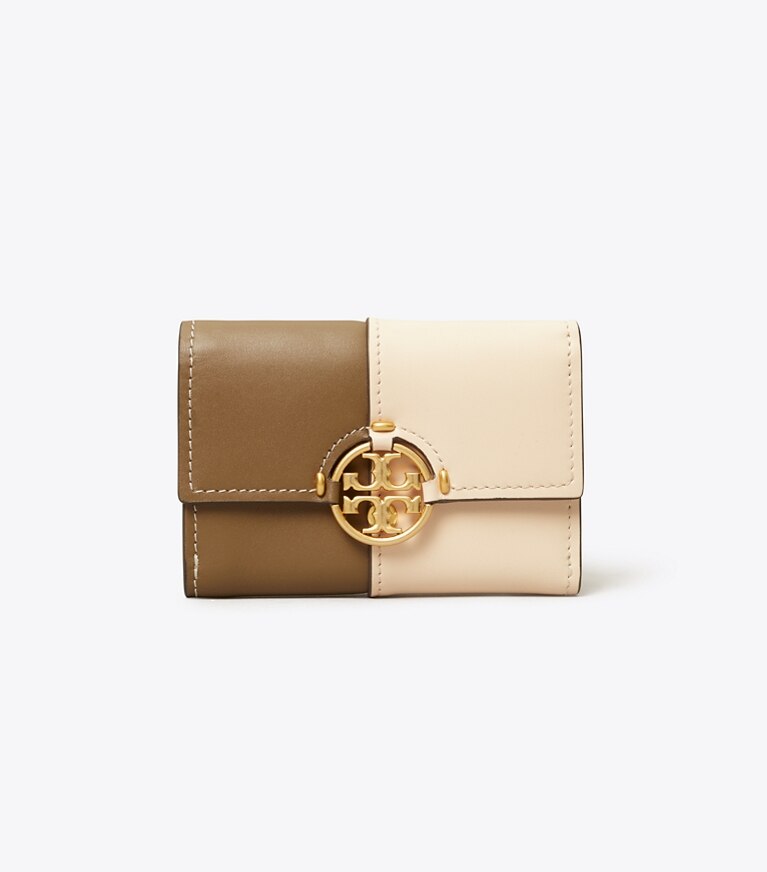 Tory Burch designer wallets Miller Colorblock Medium Flap Wallet in TOASTED SESAME / BRIE angle