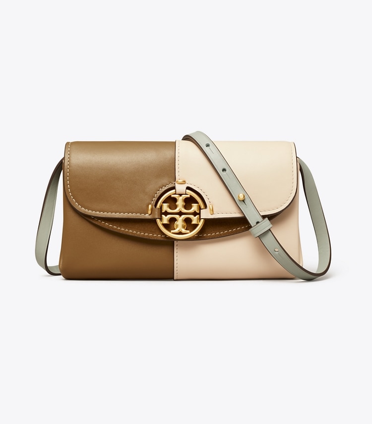 Tory Burch designer mini bags Miller Colorblock Wallet Crossbody in TOASTED SESAME / BRIE front