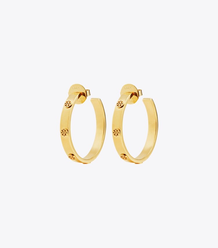 Tory Burch designer ohrringe Miller Creole mit Nieten in Tory Gold front