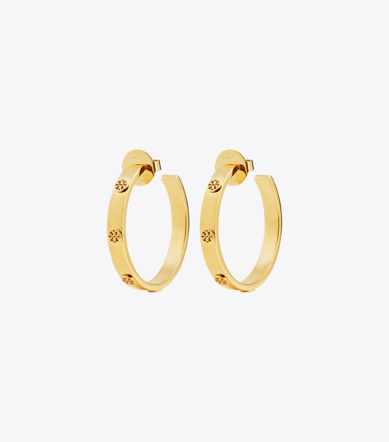 Tory Burch designer ohrringe Miller Creole mit Nieten in Tory Gold front