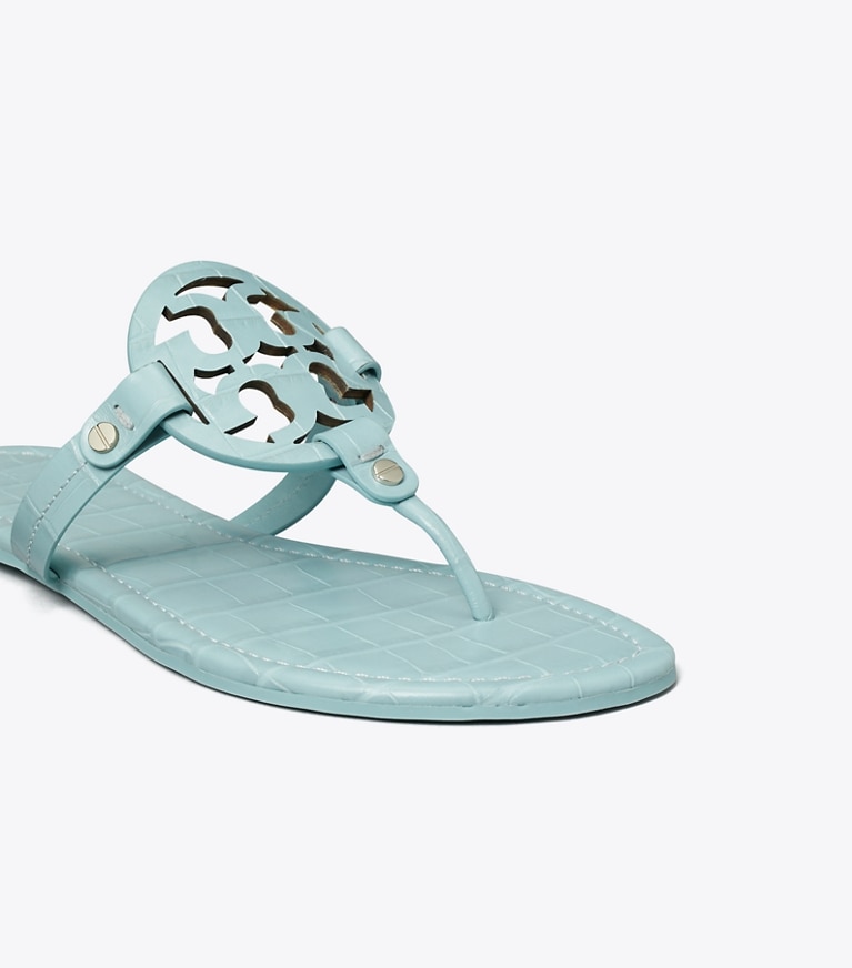 Tory Burch designer sandals Miller Croc-Embossed Leather Sandal in SKY angle