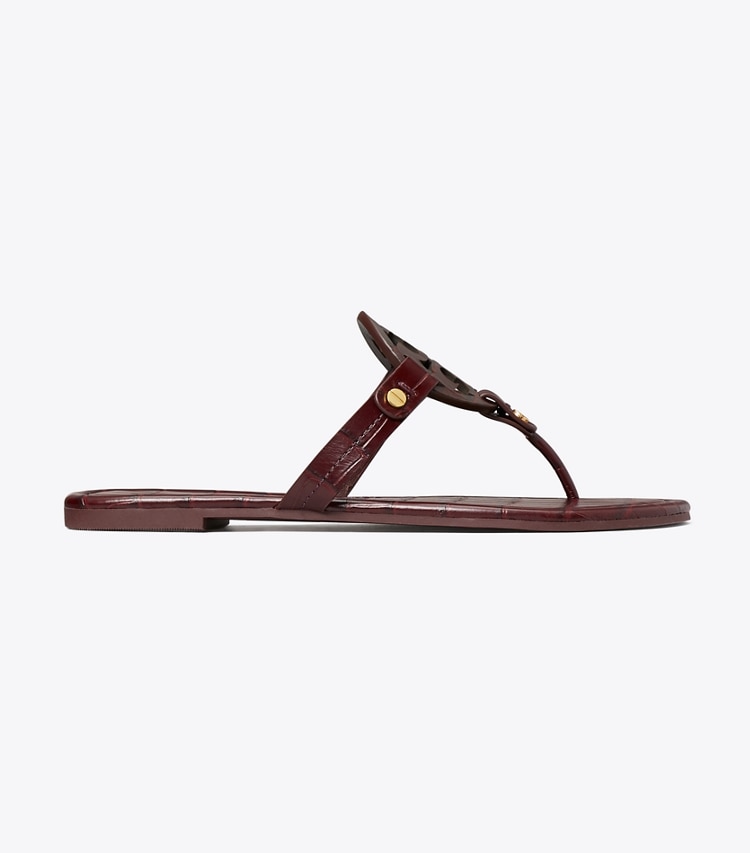 Tory Burch designer sandals Miller Croc-Embossed Leather Sandal in BORDO side