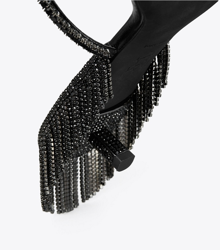 Tory Burch designer sandals Miller Crystal Kitten Heel in PERFECT BLACK / JET angle