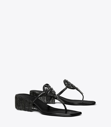 Tory Burch designer sandals Miller Crystal Kitten Heel in PERFECT BLACK / JET angle