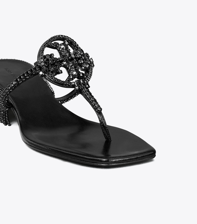 Tory Burch designer sandals Miller Crystal Kitten Heel in PERFECT BLACK / JET angle