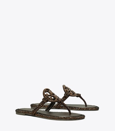 Tory Burch designer sandals Miller Crystal Knotted Sandal in COCOA angle