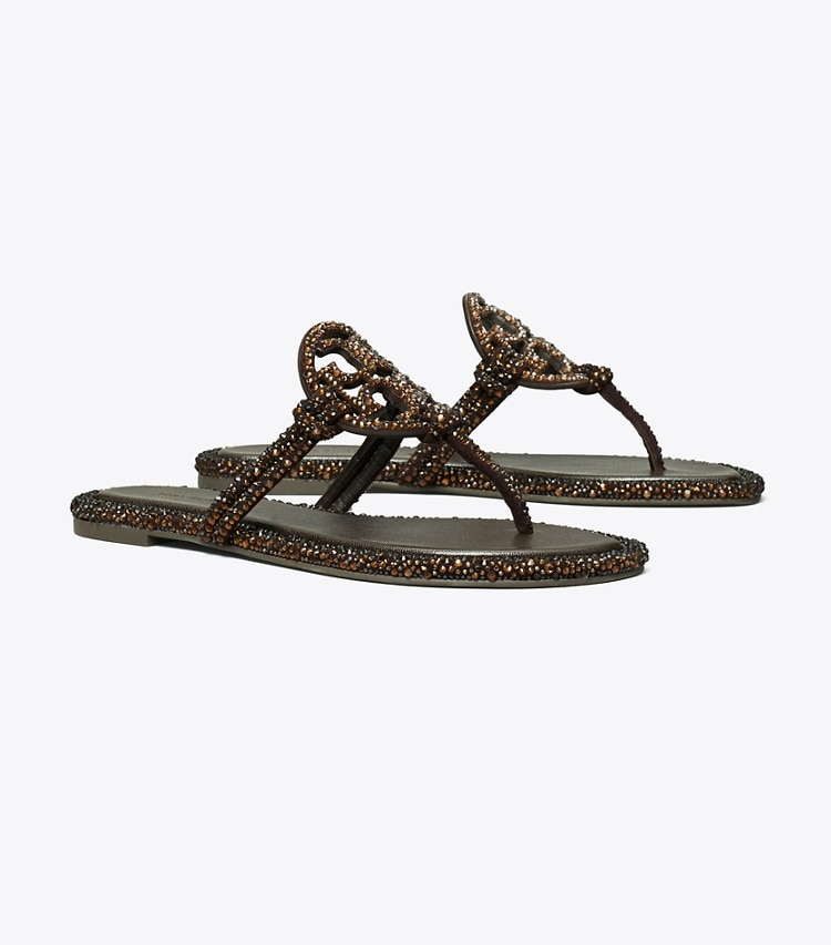 Tory Burch designer sandals Miller Crystal Knotted Sandal in COCOA angle