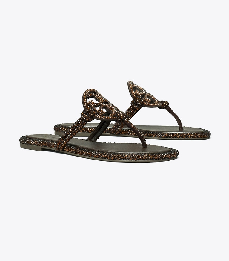 Tory Burch designer sandals Miller Crystal Knotted Sandal in COCOA angle