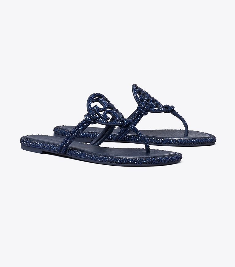 Tory Burch designer sandals Miller Crystal Knotted Sandal in NEW NAVY angle