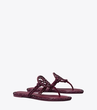 Tory Burch designer sandals Miller Crystal Knotted Sandal in DARK CARMINE angle