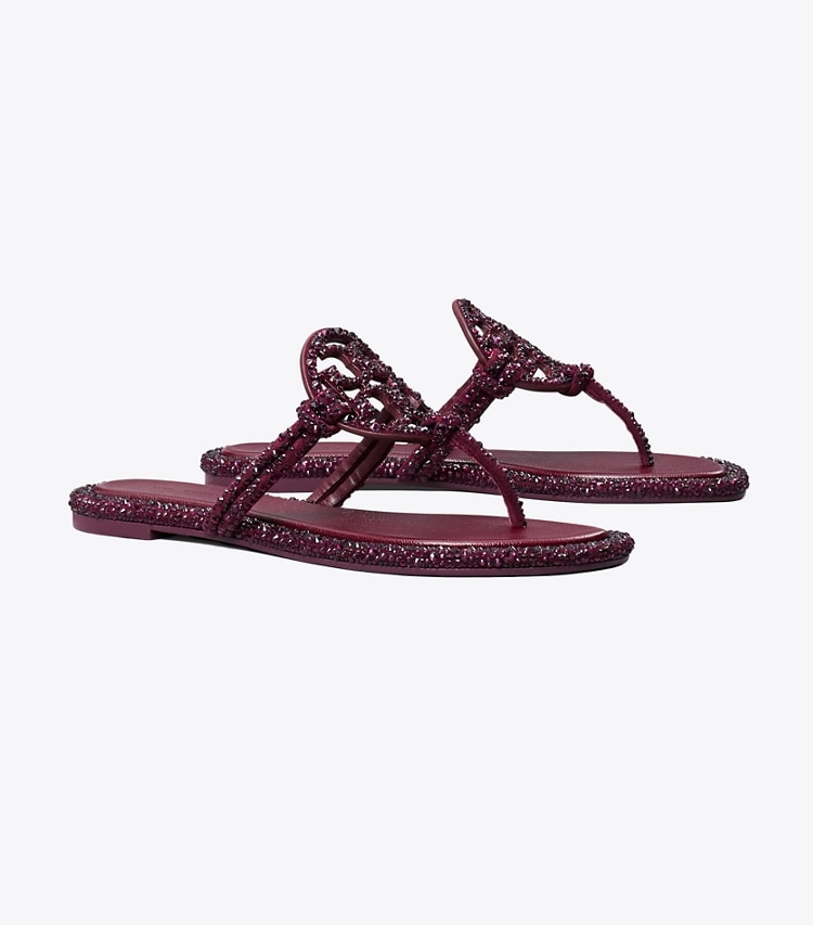 Tory Burch designer sandals Miller Crystal Knotted Sandal in MERLOT angle
