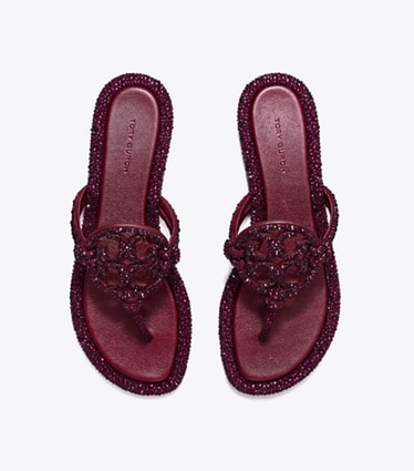 Tory Burch designer sandals Miller Crystal Knotted Sandal in DARK CARMINE overhead