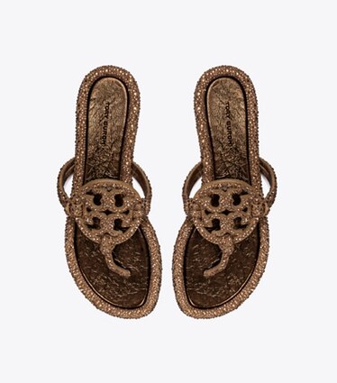 Tory Burch designer sandals Miller Crystal Knotted Sandal in COPPER overhead