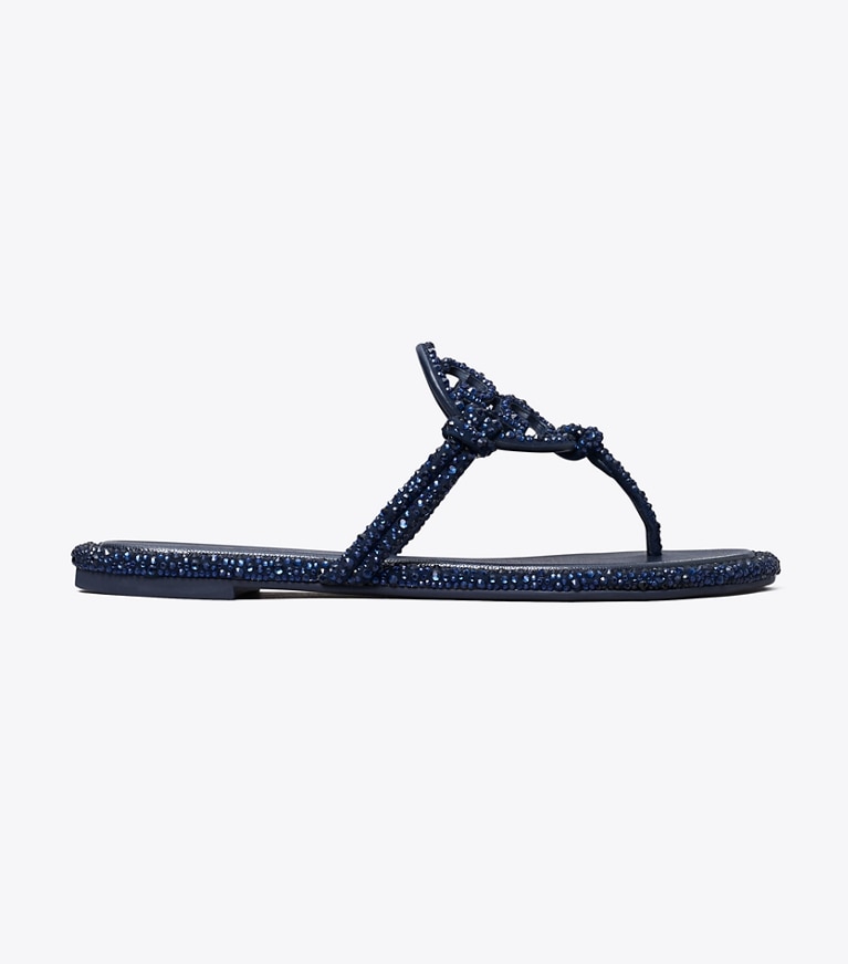 Tory Burch designer sandals Miller Crystal Knotted Sandal in NEW NAVY angle