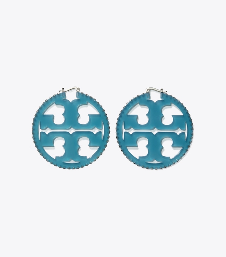 Tory Burch designer earrings Miller Crystal Resin Hoop Earring in Tory Silver / Transparent Blue additional