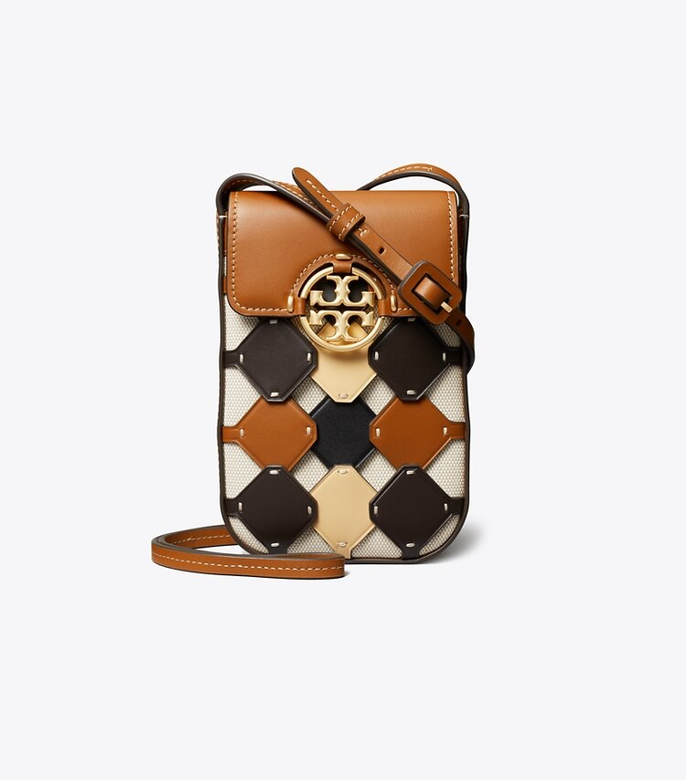 Tory Burch designer mini bags Miller Die-Cut Phone Crossbody in Neutral Multi front