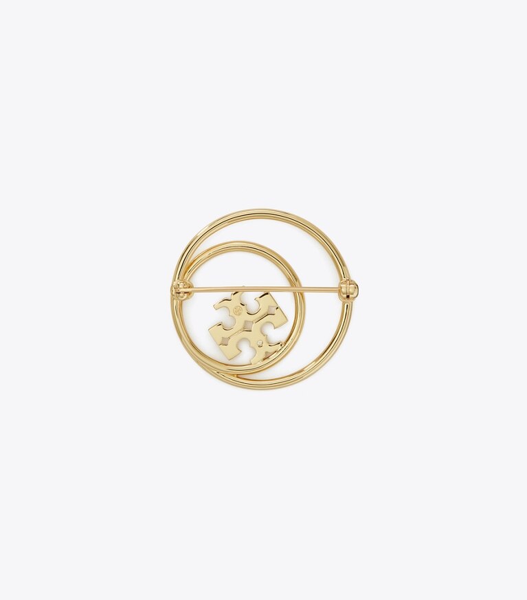 Tory Burch designer hair pins Miller Double Ring Brooch in Tory Gold front