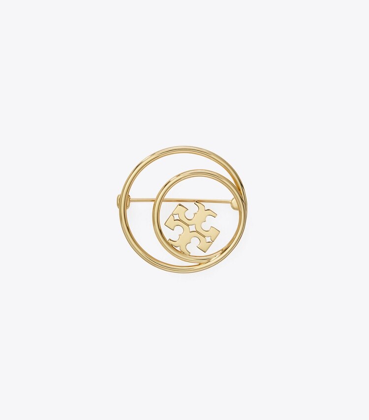 Tory Burch designer hair pins Miller Double Ring Brooch in Tory Gold front