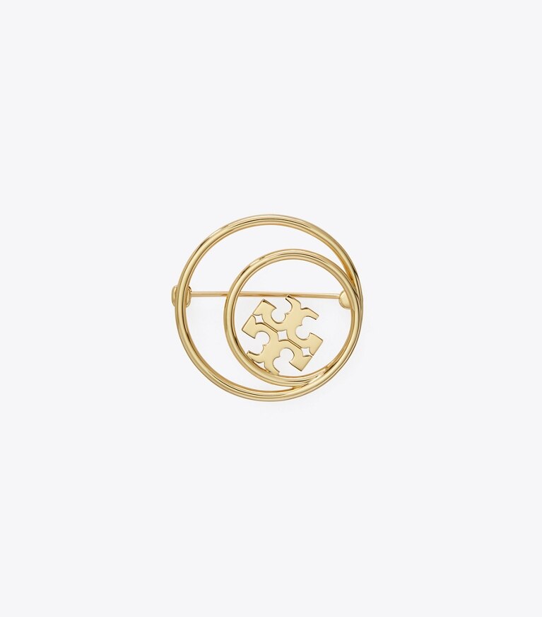 Tory Burch designer hair pins Miller Double Ring Brooch in Tory Gold front