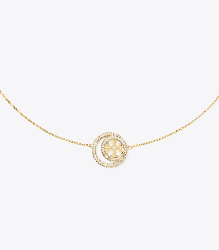 Tory Burch designer necklaces Miller Double Ring Pendant in Tory Gold / Crystal detail