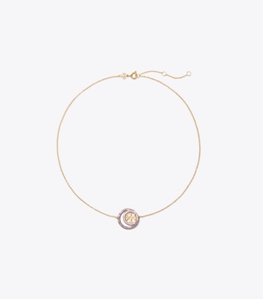 Tory Burch designer necklaces Miller Double Ring Pendant in Tory Gold / Violet front