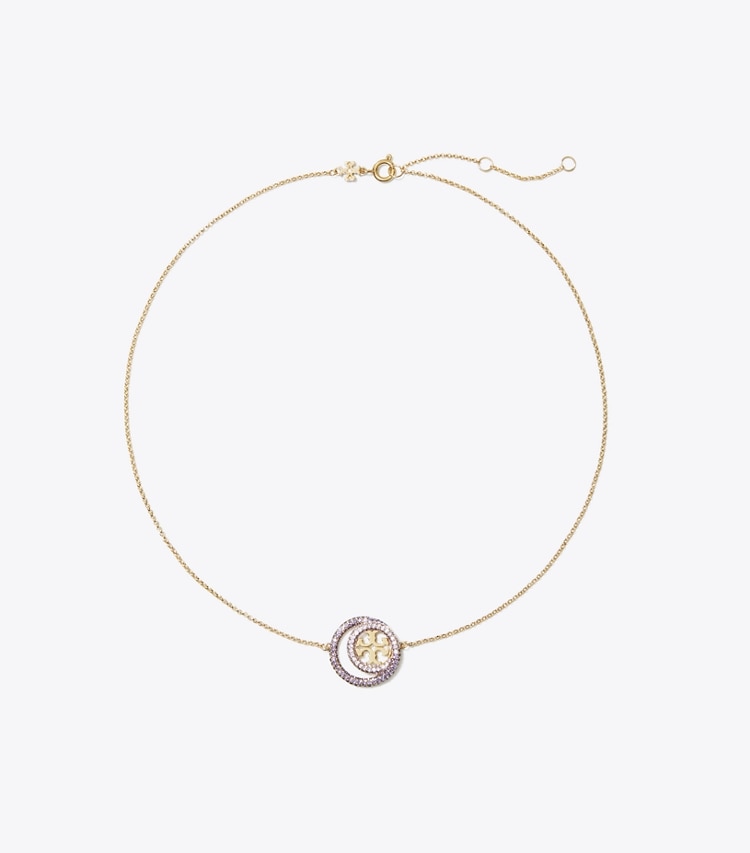 Tory Burch designer necklaces Miller Double Ring Pendant in Tory Gold / Violet front