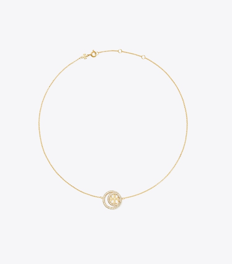 Tory Burch designer necklaces Miller Double Ring Pendant in Tory Gold / Crystal front