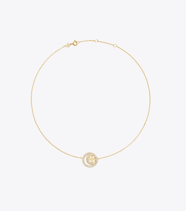 Tory Burch designer necklaces Miller Double Ring Pendant in Tory Gold / Crystal front