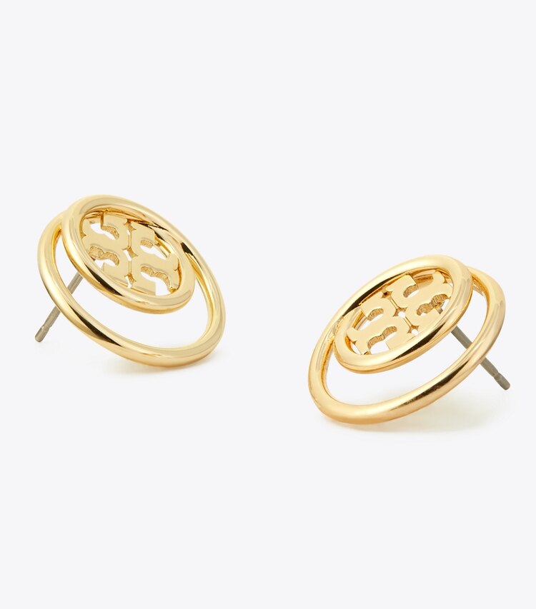 Tory Burch designer earrings Miller Double Ring Stud in Tory Gold detail