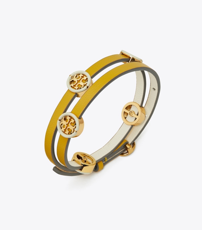 Tory Burch designer bracelets Miller Enamel Double-Wrap Bracelet in Tory Gold / Goldfinch / New Ivory front