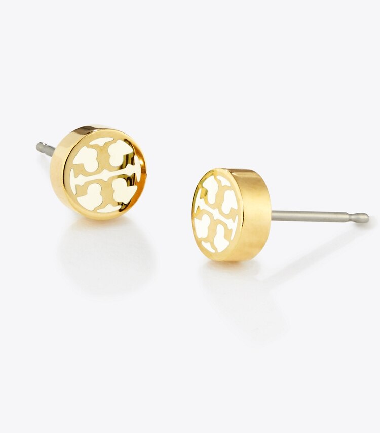 Tory Burch designer earrings Miller Enamel Stud Earring in Tory Gold / NEW IVORY detail