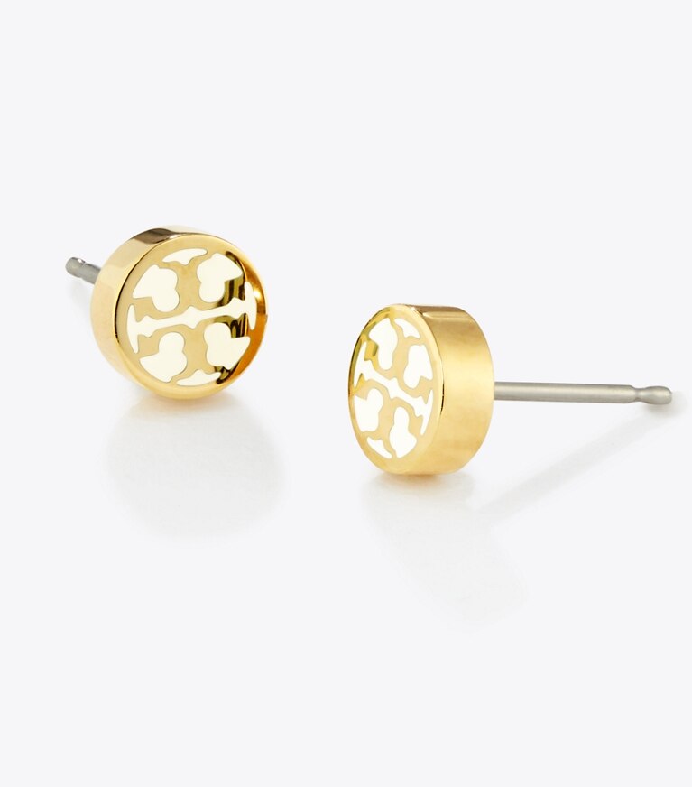 Tory Burch designer earrings Miller Enamel Stud Earring in Tory Gold / NEW IVORY front