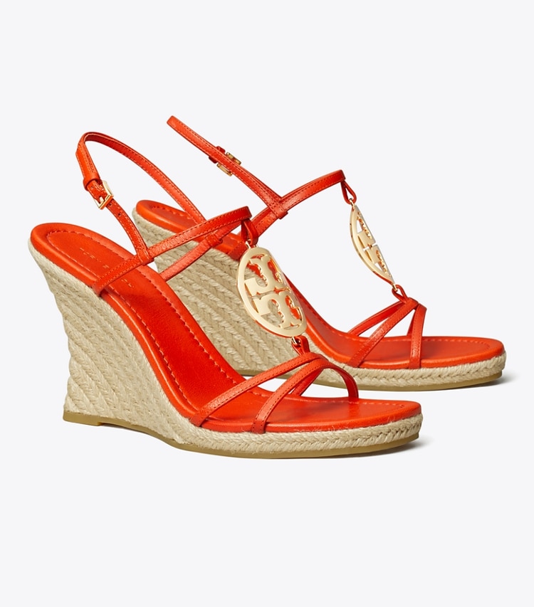 Tory Burch designer espadrilles Miller Espadrille Wedge in DESERT FLOWER ORANGE  / WHEAT angle