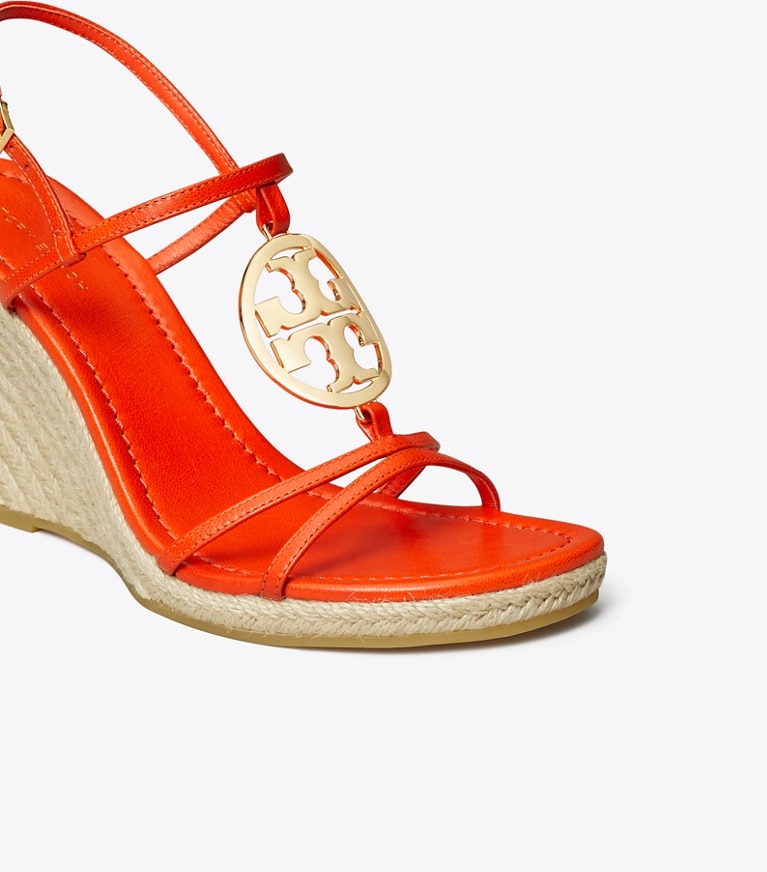 Tory Burch designer espadrilles Miller Espadrille Wedge in DESERT FLOWER ORANGE  / WHEAT angle