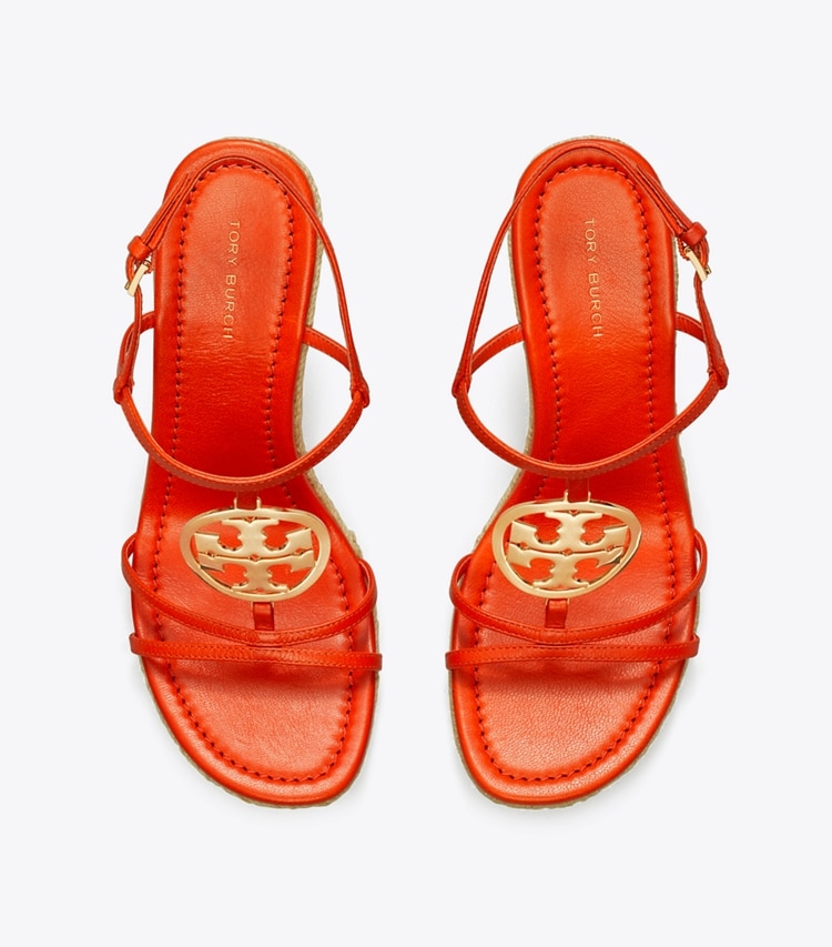 Tory Burch designer espadrilles Miller Espadrille Wedge in DESERT FLOWER ORANGE  / WHEAT overhead