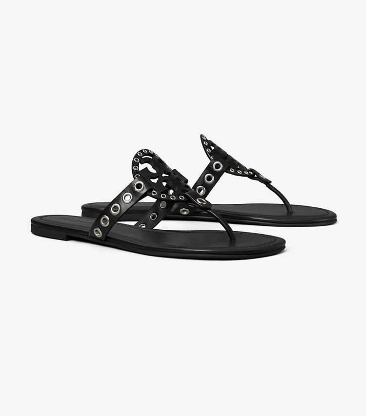 Tory Burch designer sandals Miller Eyelet Sandal in BLACK angle