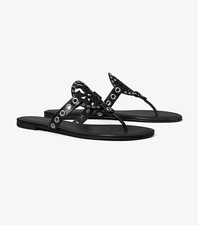 Tory Burch designer sandals Miller Eyelet Sandal in BLACK angle