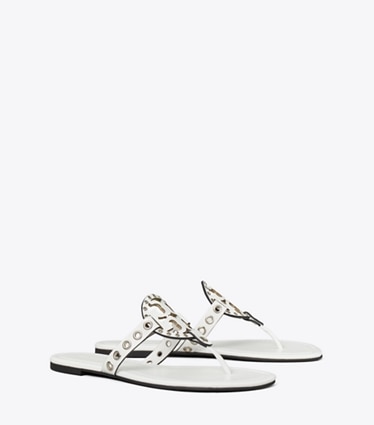 Tory Burch designer sandals Miller Eyelet Sandal in CLOUD angle