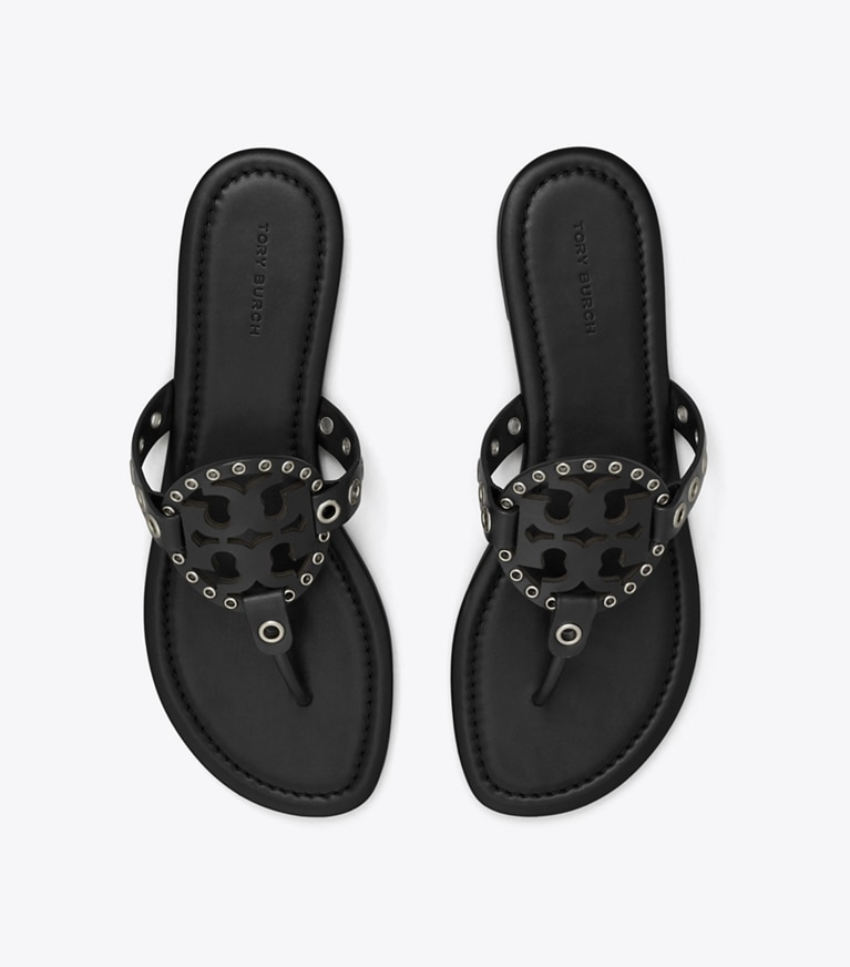 Tory Burch designer sandals Miller Eyelet Sandal in BLACK angle