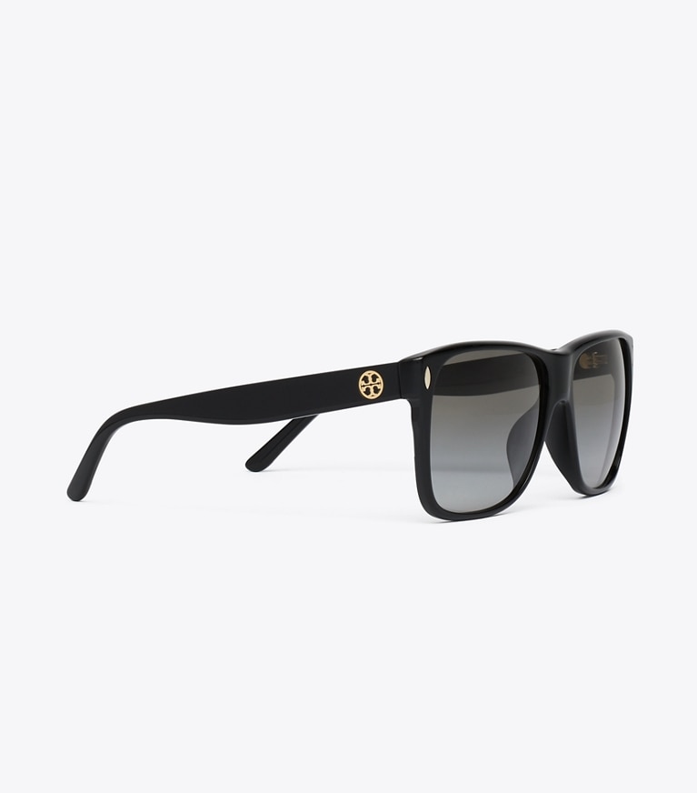 Tory Burch designer sunglasses & eyewear Miller Flat Top Square in BLACK/LIGHT GREY GRADIENT detail