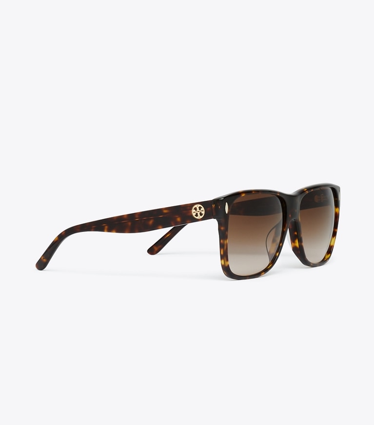 Tory Burch designer サングラス&アイウェア ミラー フラット トップ スクエア in DARK TORTOISE/BROWN GRADIENT ディテール