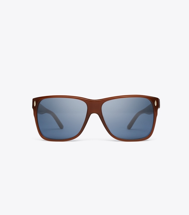 Tory Burch designer sunglasses & eyewear Miller Flat Top Square in AMBER BROWN/BLUE front