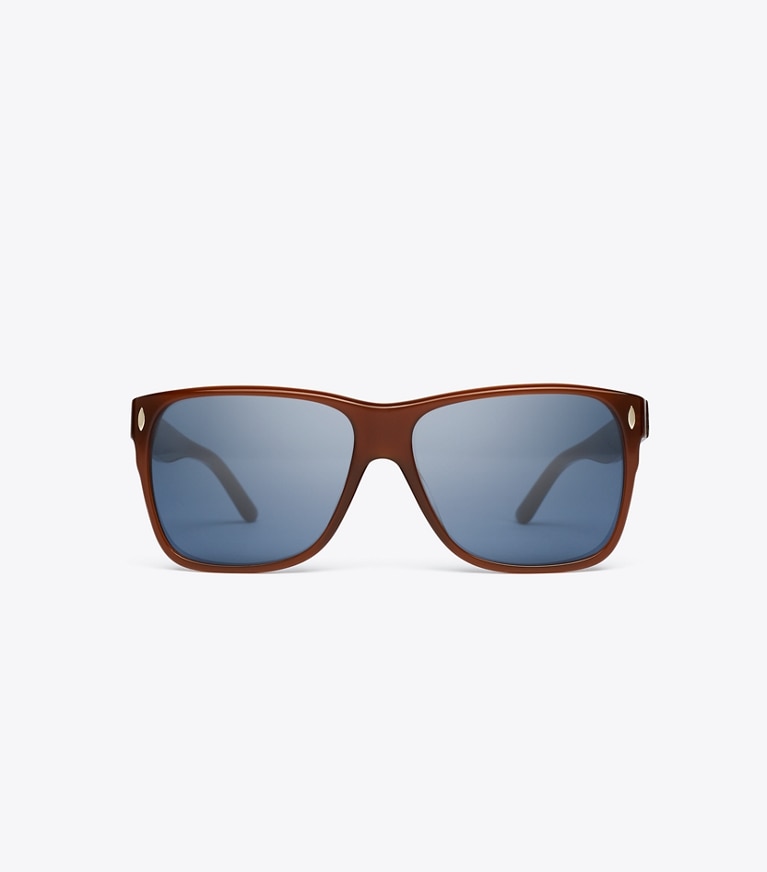 Tory Burch designer sunglasses & eyewear Miller Flat Top Square in AMBER BROWN/BLUE front