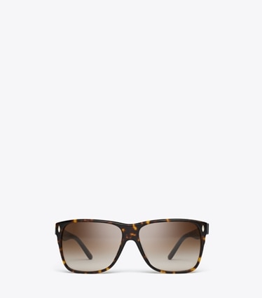 Tory Burch designer サングラス＆アイウェア ミラー フラット トップ スクエア in DARK TORTOISE/BROWN GRADIENT front