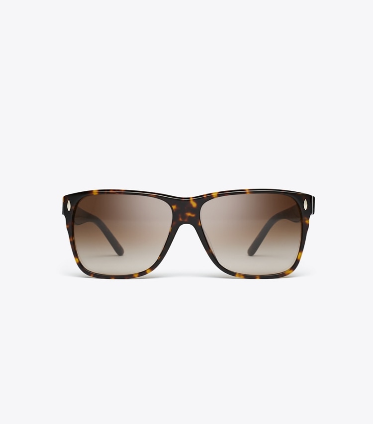Tory Burch designer サングラス＆アイウェア ミラー フラット トップ スクエア in DARK TORTOISE/BROWN GRADIENT front